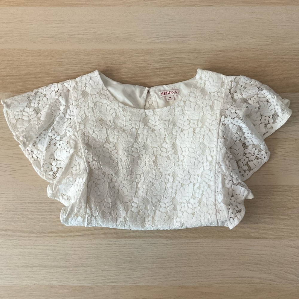 White Lace Ruffle Blouse - Picture 2 of 5